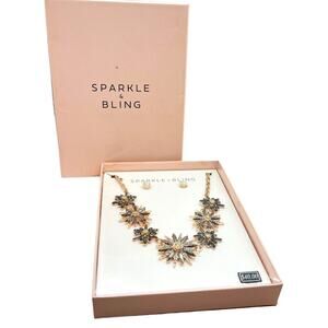 Statement Rhinestone Necklace Set Sparkle and Bling Necklace Earrings Glam Women